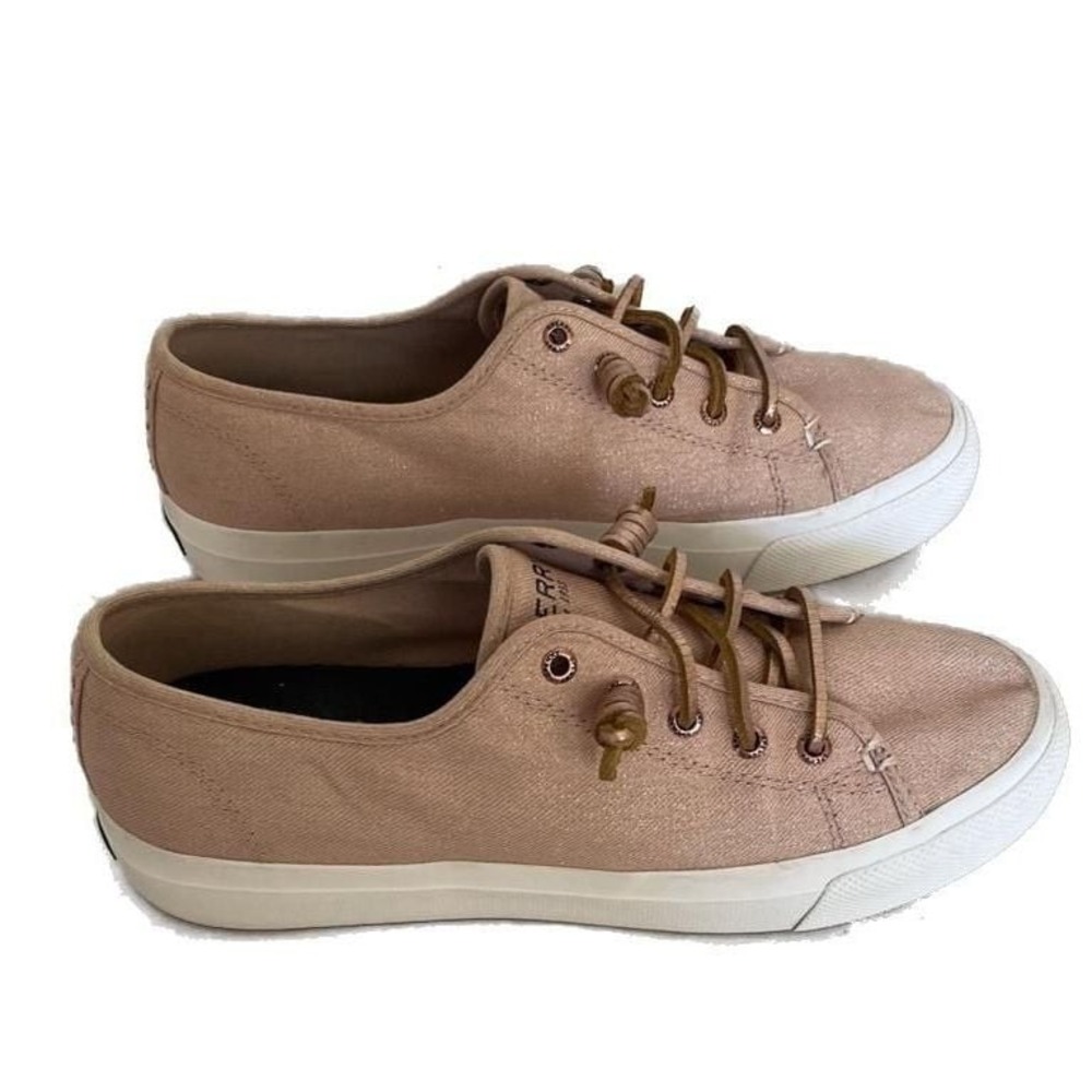 Sperry Womens Crest Vibe Rose Gold Metallic Canvas Sneakers STS80331 Size 9M